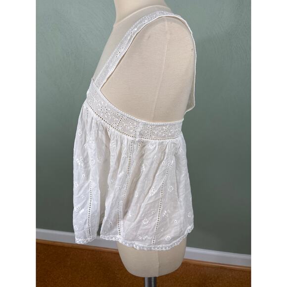 Unsubscribed Tank Top Women Size Small White Semisheer Eyelet Embroidered Floral - Picture 3 of 13